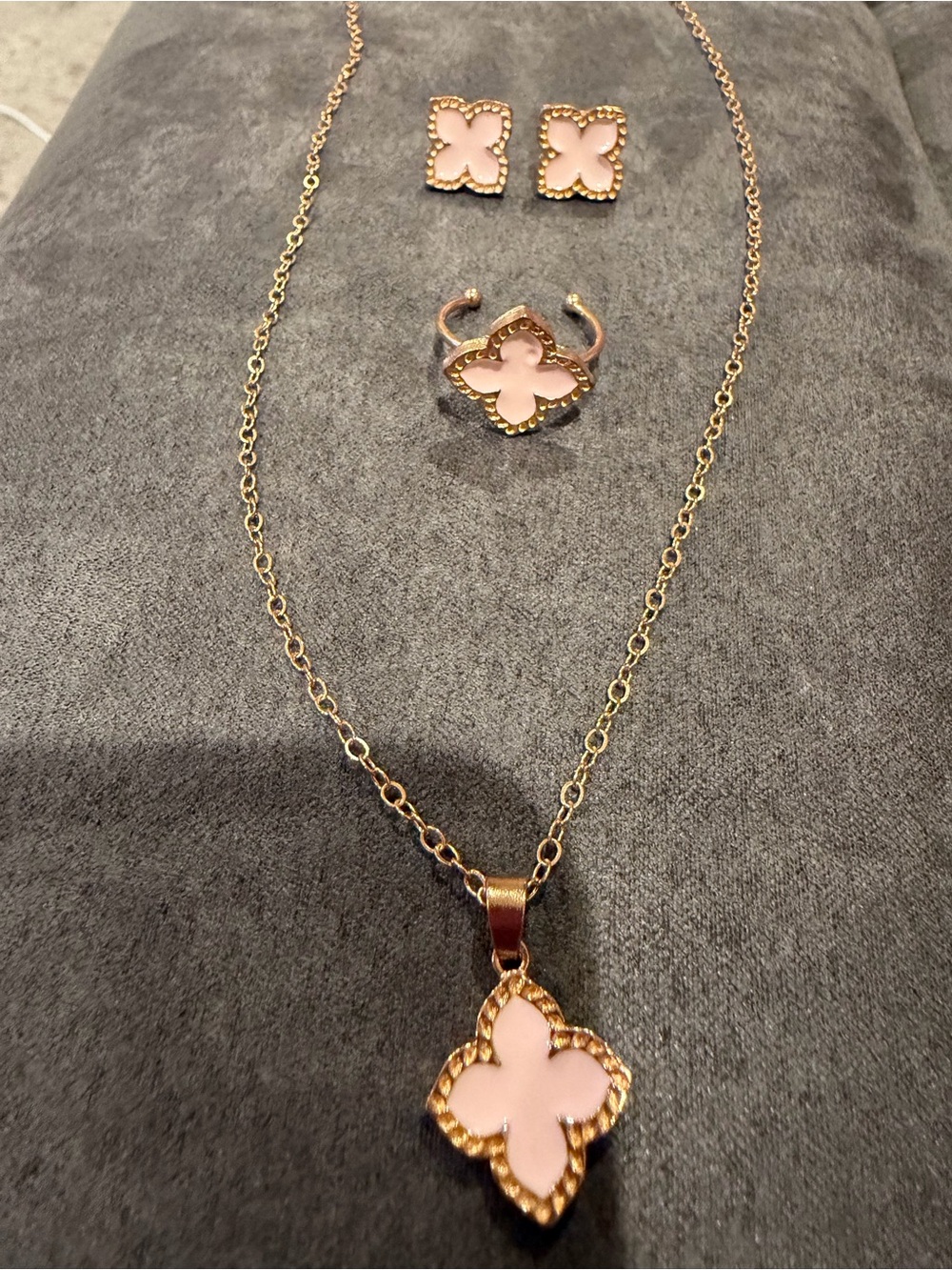 Kohl's Gold-Tone Necklace, Ring & Studs Set with Pink Clover Accents